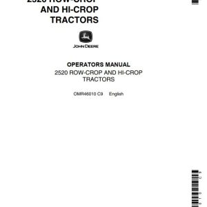 John Deere Row-Crop and Hi-Crop Tractors 2520 Operators Manual