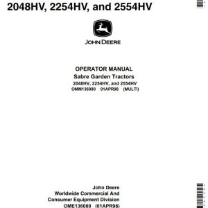 John Deere Sabre Garden Tractors 2048HV 2254HV 2554HV Operator Manual
