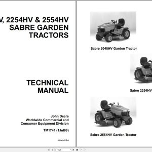 John Deere Sabre Garden Tractors 2048HV 2254HV 2554HV Technical Manual TM1741