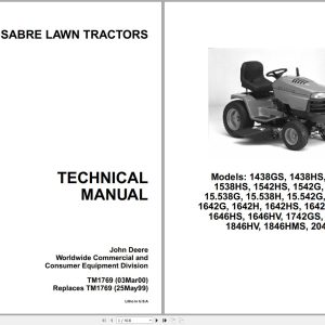 John Deere Sabre Lawn Tractors 1438GS - 2046HV Technical Manual TM1769