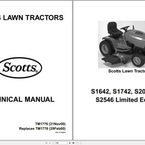 John Deere Scotts Lawn Tractors S1642 S1742 S2046 S2546 Technical Manual TM1776 11.2000