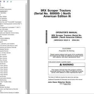 John Deere Scraper Tractor 9RX Operator's Manual