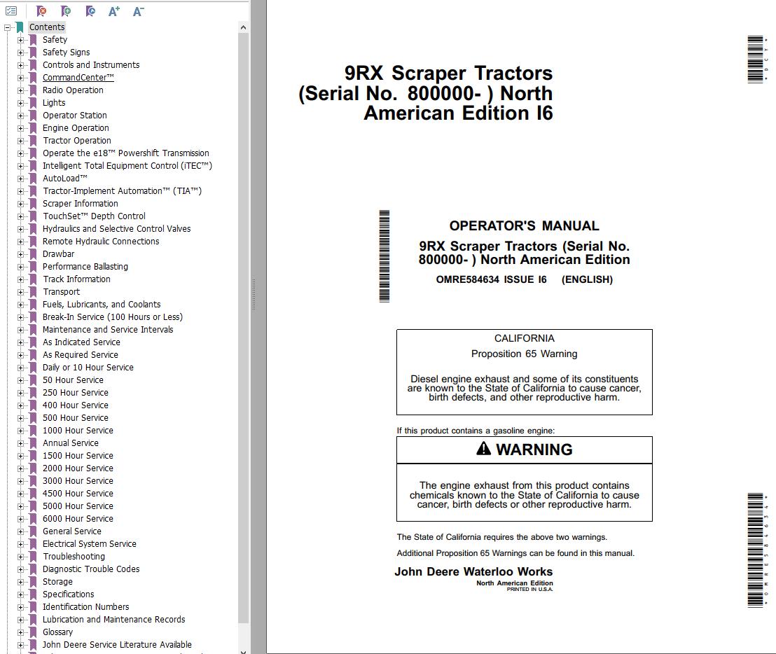 John Deere Scraper Tractor 9RX Operator's Manual