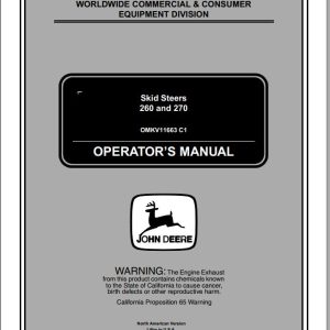 John Deere Skid Steers 260 270 160101 170101 Operator's Manual OMKV11663 C1 2001