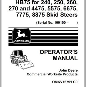 John Deere Skid Steers HB15-HB75 for 240-8875 SN 100100 Operator's Manual OMKV16791 C9