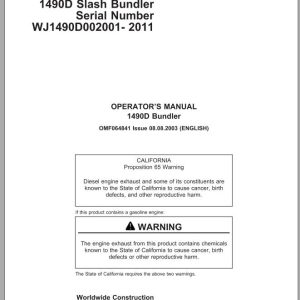 John Deere Slash Bundler 1490D Operator's Manual OMF064841 2003