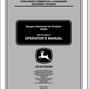 John Deere Sprayer Attachment For Progator HD200 Operator's Manual OMTCU19538 G7 2007