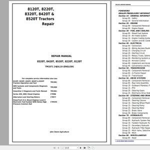 John Deere Tracks Tractors 8120T 8220T 8320T 8420T 8520T Repair Manual TM1971