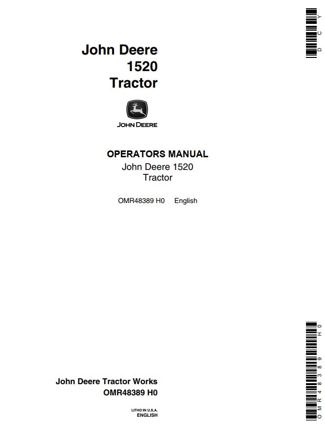 John Deere Tractor 1520 Operators Manual