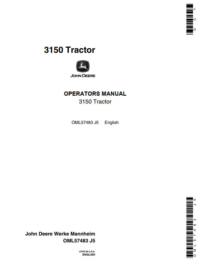 John Deere Tractor 3150 Operators Manual