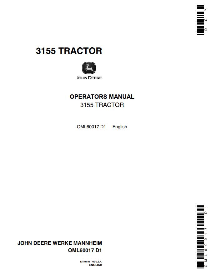 John Deere Tractor 3155 Operators Manual