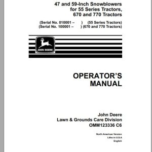 John Deere Tractor 47 59 Inch for 55 Series 670 770 Operator's Manual OMM123336 C6