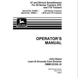John Deere Tractor 47 59 Inch for 55 Series 670 770 Operator's Manual OMM123336 J5
