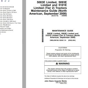John Deere Tractor 5083E 5093E 5101E Limited (Tier 2) Maintenance Guide
