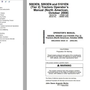 John Deere Tractor 5083EN 5093EN 5101EN (Tier 2) Operator's Manual