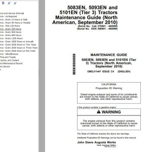 John Deere Tractor 5083EN 5093EN 5101EN (Tier 3) Maintenance Guide