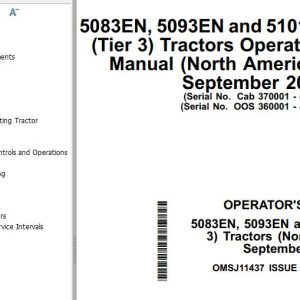 John Deere Tractor 5083EN 5093EN 5101EN (Tier 3) Operator's Manual