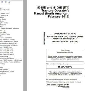 John Deere Tractor 5085E 5100E (IT4) Operator's Manual