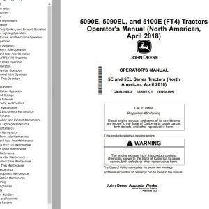 John Deere Tractor 5090E 5090EL 5100E (FT4) Operator's Manual