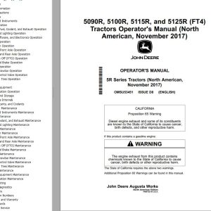 John Deere Tractor 5090R 5100R 5115R 5125R (FT4) Operator's Manual