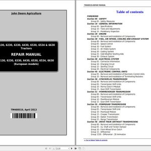 John Deere Tractor 6130 to 6630 Repair Manual TM400519