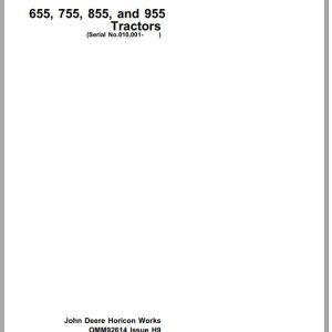John Deere Tractor 655 755 855 955 SN 0100001 Operator's Manual OMM92614 H9