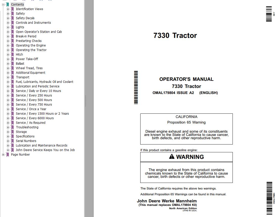 John Deere Tractor 7330 Operator's Manual