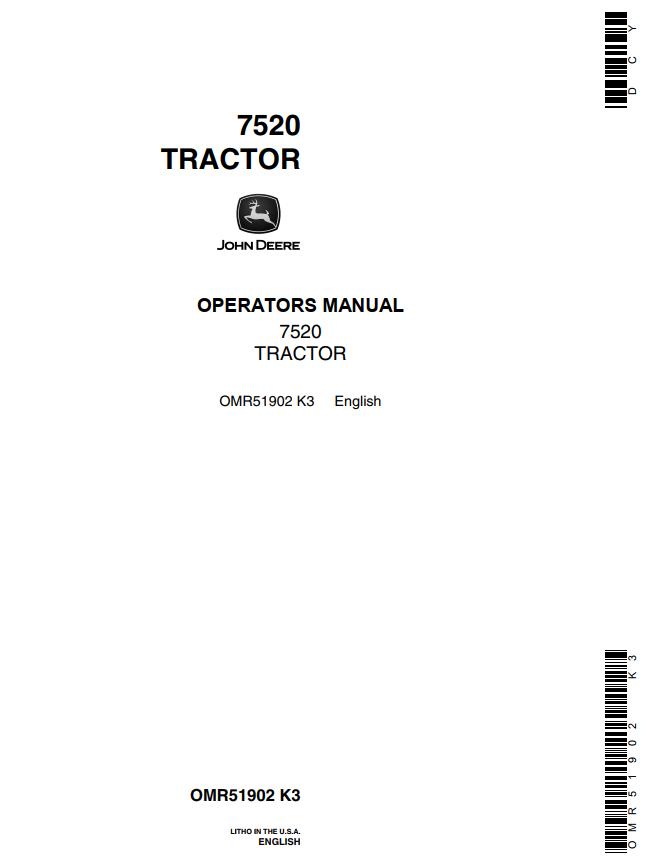 John Deere Tractor 7520 Operator's Manual
