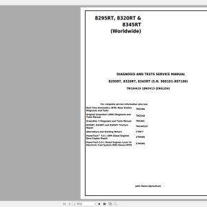 John Deere Tractor 8295RT 8320RT 8345RT Technical Manual, Diagram Schematic TM104419