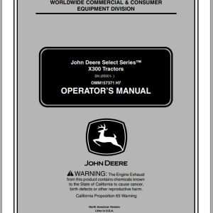 John Deere Tractor X300 SN 085001 Operator's Manual