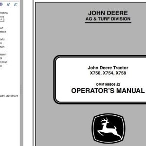 John Deere Tractor X750 X754 X758 Operator's Manual