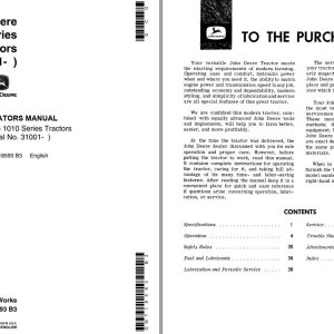 John Deere Tractors 1010 Series Operators Manual