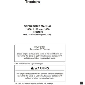 John Deere Tractors 1030 1130 1630 Operator's Manual