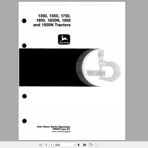John Deere Tractors 1350 1550 1750 1850 1850N 1950 1950N Technical Service Manual TM4437