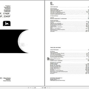 John Deere Tractors 1445F 1745F 1845F 2345F Technical Manual TM4481 IT FR EN ES DE