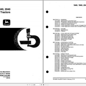 John Deere Tractors 1640 1840 2040 S Technical Manual TM4363