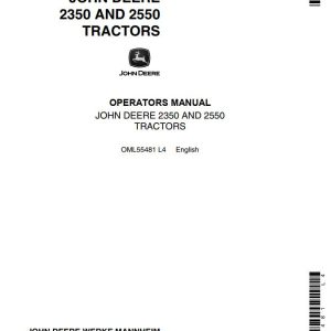 John Deere Tractors 2350 2550 Operators Manual