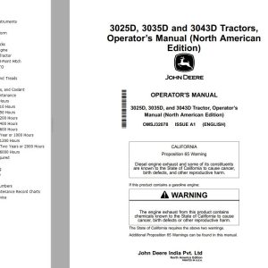 John Deere Tractors 3025D 3035D 3043D Operator's Manual