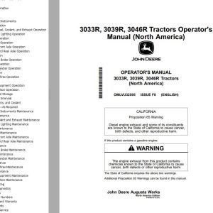 John Deere Tractors 3033R 3039R 3046R Operator's Manual