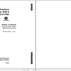 John Deere Tractors 4040 4040S 4240 4240S 4440 Technical Manual TM4345 FR