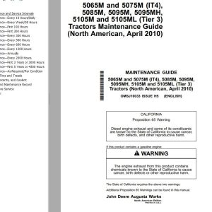 John Deere Tractors 5065M to 5105ML (Tier 3) Maintenance Guide