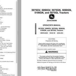 John Deere Tractors 5075GV to 5075GL Operator's Manual