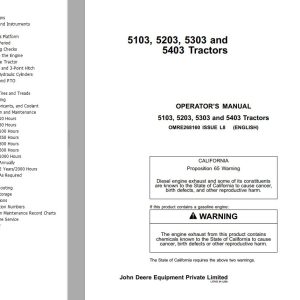 John Deere Tractors 5103 5203 5303 5403 Operator's Manual