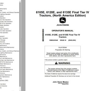 John Deere Tractors 6105E 6120E 6135E Final Tier IV Operator's Manual