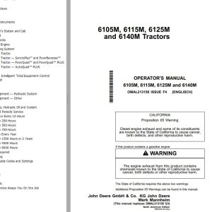 John Deere Tractors 6105M 6115M 6125M 6140M Operator's Manual