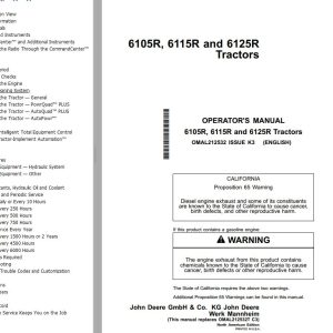 John Deere Tractors 6105R 6115R 6125R Operator's Manual