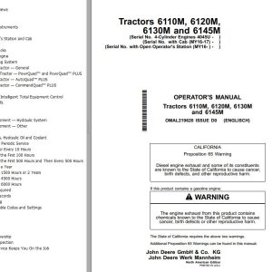 John Deere Tractors 6110M 6120M 6130M 6145M Operator's Manual