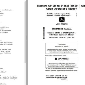 John Deere Tractors 6110M to 6155M Operator's Manual