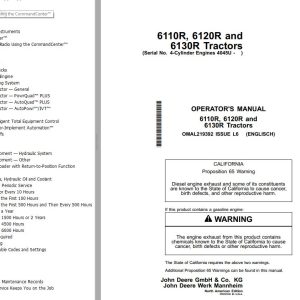 John Deere Tractors 6110R 6120R 6130R Operator's Manual