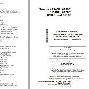 John Deere Tractors 6140R to 6210R Operators Manual